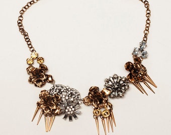 Statement Necklace Vintage Inspired Gold, Crystal, Chunky Necklace, Trendy Necklace, Bib Necklace