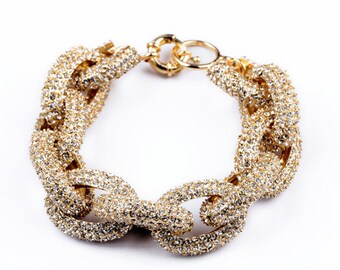 Chunky Gold Pave Stone Statement Bracelet