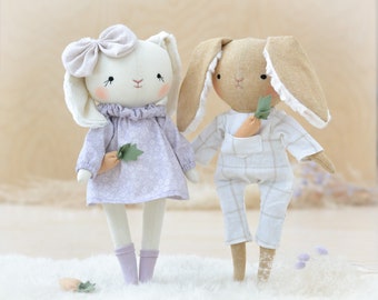 Bunny doll sewing pattern animal soft toy easy tutorial Easter decor DIY