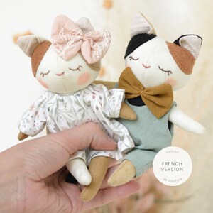 PDF sewing pattern for mini cat doll - Stuffed animal tutorial - Doll clothes - Miniature plush embroidery