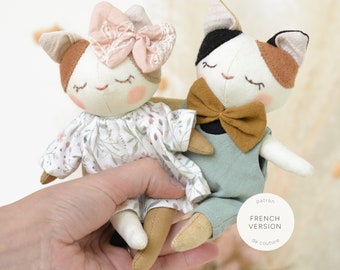 PDF sewing pattern for mini cat doll - Stuffed animal tutorial - Doll clothes - Miniature plush embroidery