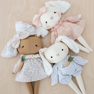 Bunny doll sewing pattern animal soft toy easy tutorial Easter decor DIY