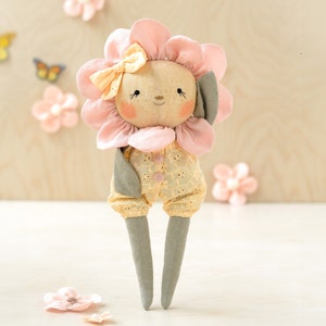 Stuffed flower doll sewing pattern soft toy instant download pdf cuddly rag doll