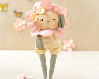 Stuffed flower doll sewing pattern soft toy instant download pdf cuddly rag doll