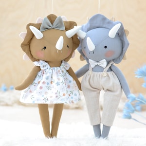 Triceratops Dinosaur doll sewing pattern animal soft toy tutorial easy rag doll handmade