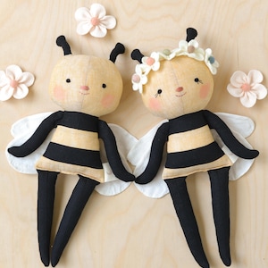 Bee doll sewing pattern animal soft toy tutorial easy rag doll handmade