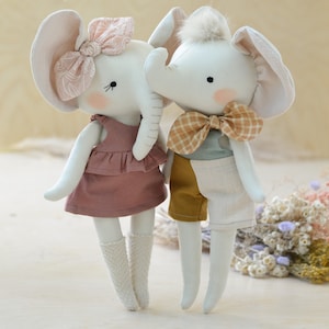 Modello di cucito per bambola elefante, peluche animale in formato PDF, tutorial fai da te