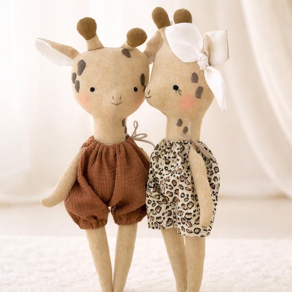 Giraffe doll sewing pattern animal soft toy tutorial easy rag doll handmade