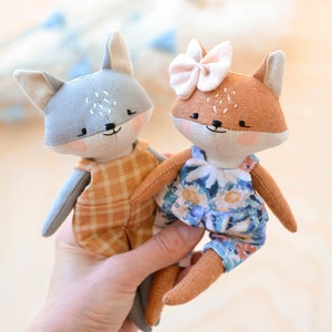 Mini bambola lupo/volpe, modello da cucire, giocattolo animale, tutorial facile per peluche