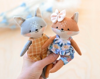 Wolf / Fox mini doll sewing pattern animal toy easy soft toy tutorial