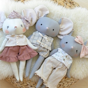 Mouse doll sewing pattern soft toy instant download pdf cuddly rag doll