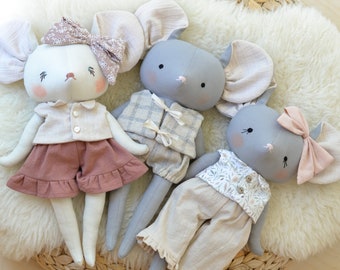 Mouse doll sewing pattern soft toy instant download pdf cuddly rag doll