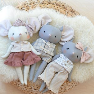 Mouse doll sewing pattern soft toy instant download pdf cuddly rag doll