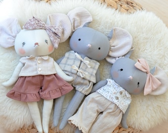 Mouse doll sewing pattern soft toy instant download pdf cuddly rag doll