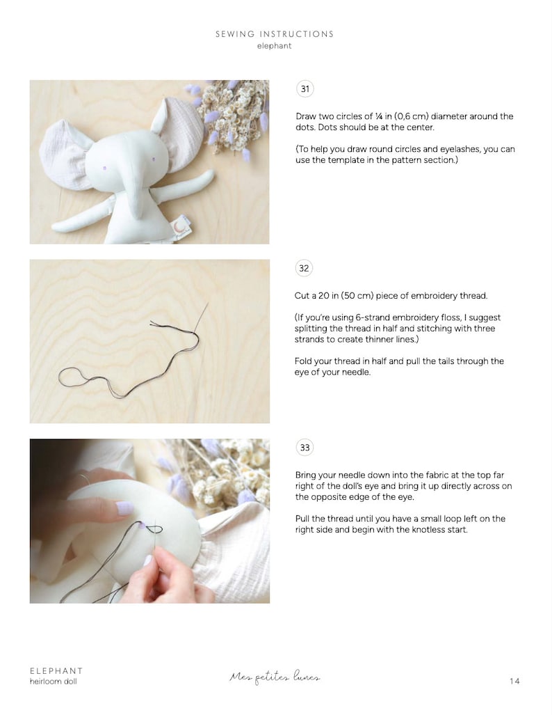 Elephant doll sewing pattern animal soft toy pdf diy tutorial image 2