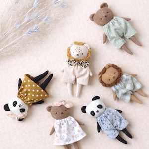 クマ/パンダ/ライオンのミニ人形の縫製パターン動物のおもちゃの簡単なぬいぐるみのチュートリアル