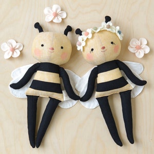 Bee doll sewing pattern animal soft toy tutorial easy rag doll handmade