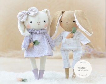 PDF sewing pattern for cuddly rabbit plush doll - Easter decoration