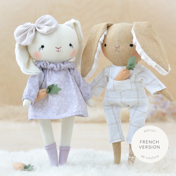 Patron de couture PDF pour poupée peluche lapin doudou - décoration Pâques