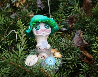 Handmade Polymer Clay Mushbutton Sculpture, Fantasy Creature Figure