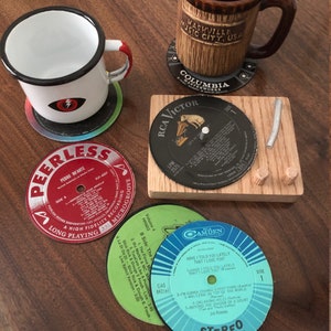 Vinyl Record Coasters & Holder!!! ( includes 4 records free)