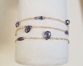 Multi-strand Bracelet w Iolite Drops Gold-filled Chain, Violet Crystal Bracelet, Something Blue Wedding Jewelry, Tennis Bracelet w Iolite