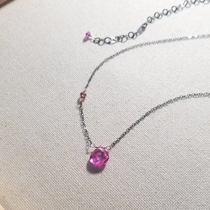 Mixed Metal, Pink Topaz Necklace Oxidized Silver Chain w/ Rubellite, Dainty Gemstone Necklace w/ Pink Tourmaline Crystals, Edgy-elegant