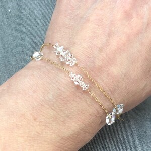 Double Strand Herkimer Diamond Bracelet, Multi Strand w/ 14K Gold-filled chain, Desert Diamond Jewelry, Tennis Bracelet