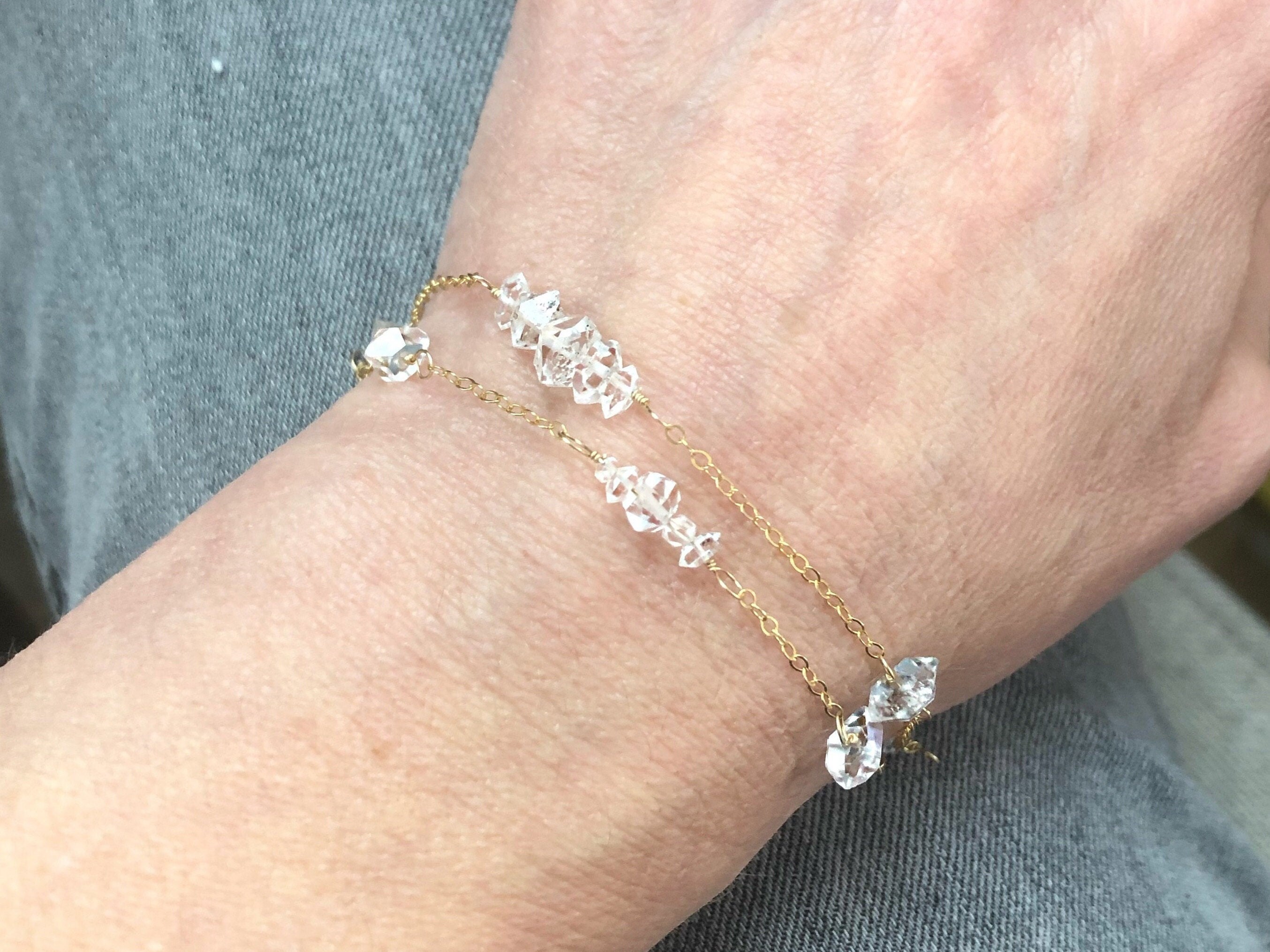 Double Strand Herkimer Diamond Bracelet Multi Strand W/ 14K Etsy