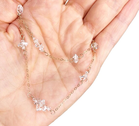 Double Strand Rose Gold-filled Herkimer Diamond Necklace, Multi