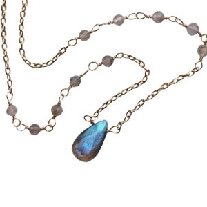 Labradorite Drop & Gold Princess Necklace