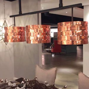 Basket Weave Copper Chandelier Kitchen Island Pendant Dining Room Antique Rustic Medieval Farmhouse Outdoor Light Fixture Handmade in USA
