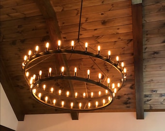 Sullivan 2 Tier Steel Chandelier Kitchen Island Pendant Ceiling Light Fixture Rustic Antique Old World Craftsmanship Handmade in USA