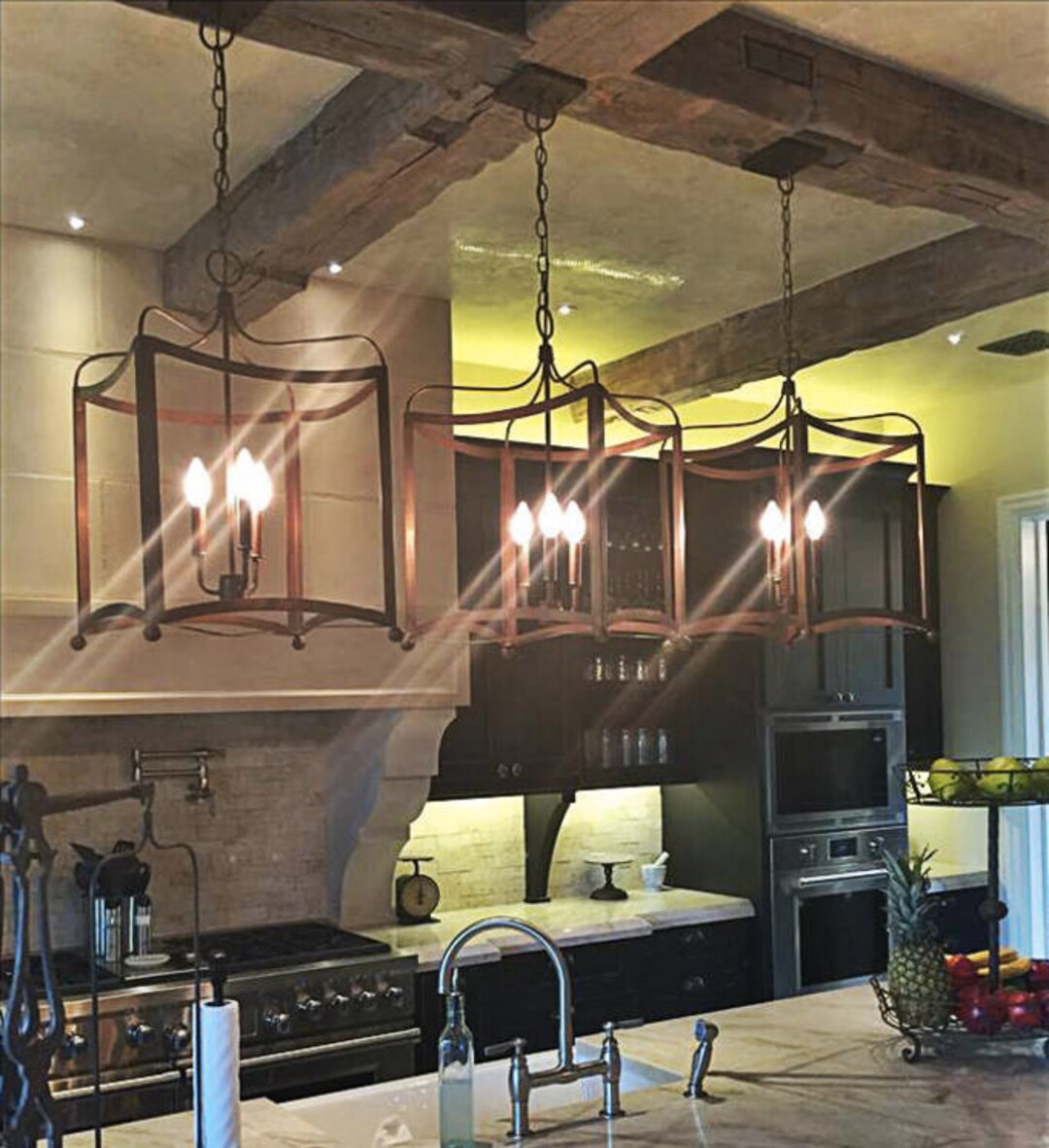 Dalton Chandelier Kitchen Island Pendant Light Copper Rustic Antique Vintage Ceiling Dining Room ...