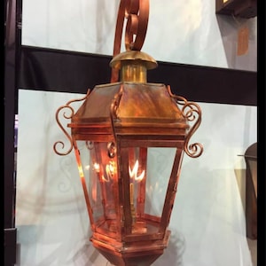 Camelot Copper Gas Electric Lantern Outdoor Light Fixture Chandelier Kitchen Island Pendant Rustic Old World Craftsmanship Handmade in USA