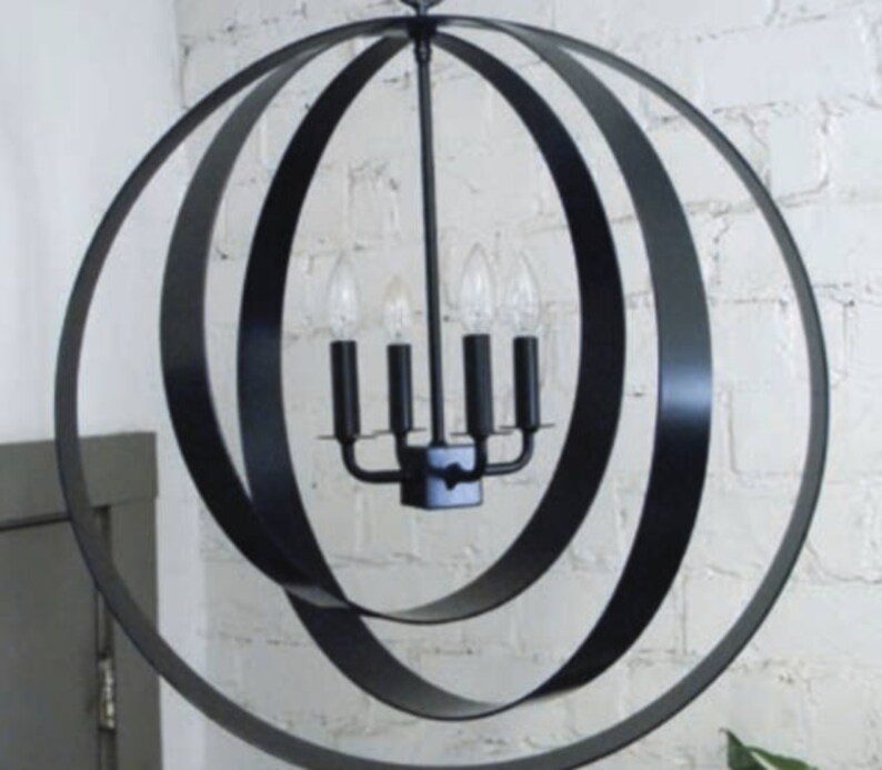 Acero negro orbe moderno candelabro colgante de cobre luz | Etsy