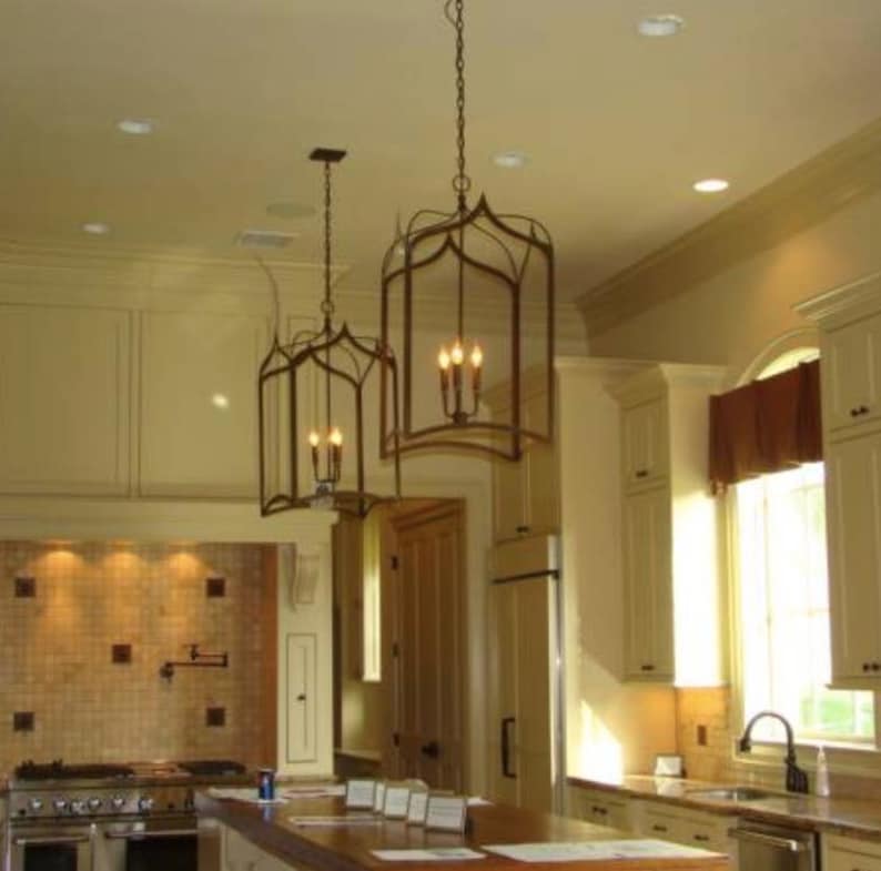 Copper Chandelier Kitchen Island Pendant Light Fixture Rustic Etsy