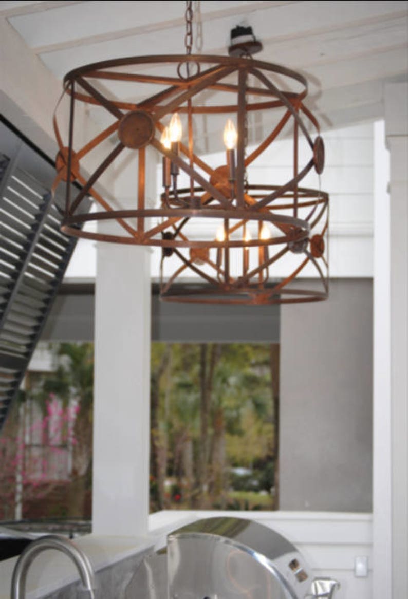 Copper Drum Chandelier Kitchen Island Pendant Light Fixture Etsy