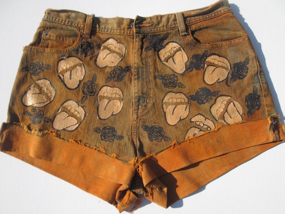 orange jean shorts womens