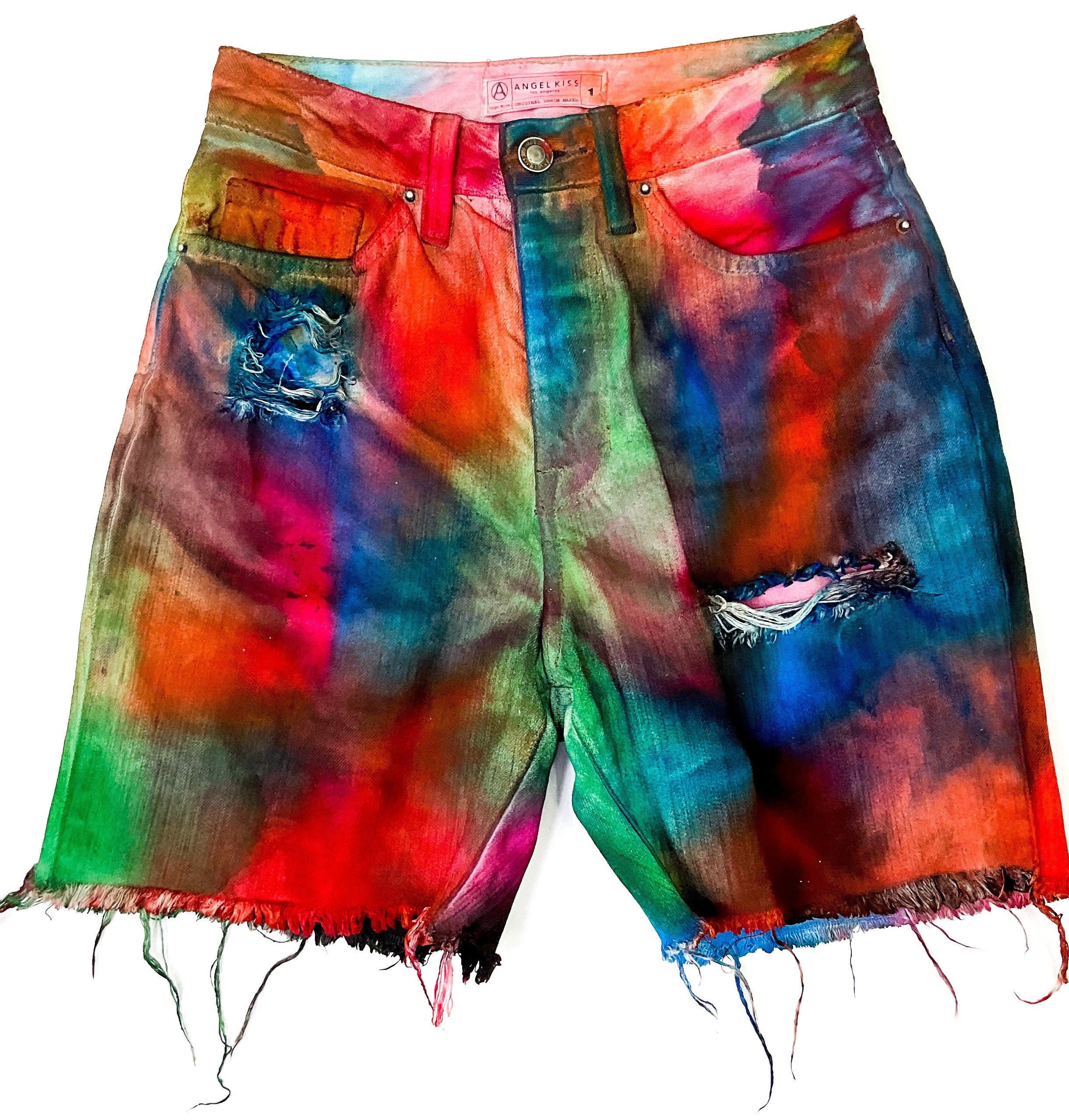 Rainbow jean shorts clearance