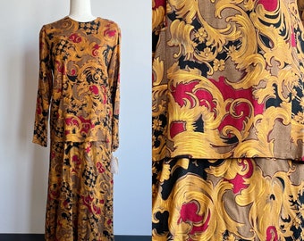 90s Yves St Laurent Style Print Set by Jones New York, vintage deadstock long sleeve skirt set