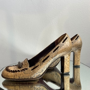 60s /70s Alligator Oxford Style Pumps, Vintage Heels, Made in Italy, SZ 9