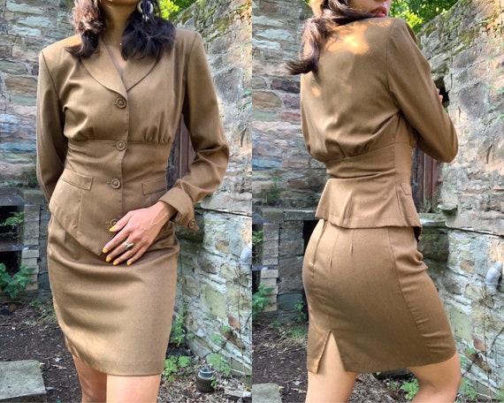 80s does 40s Military Skirt Suit, 40s Skirt Set, J