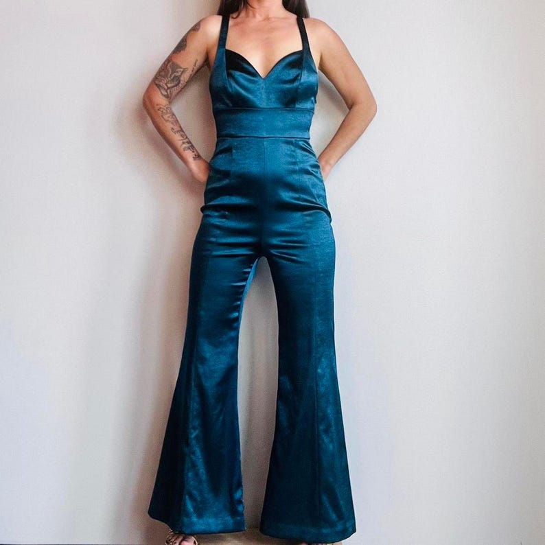 Anthropologie Women's Blue and Navy Jumpsuit, sz 4, 1970s style image 1
