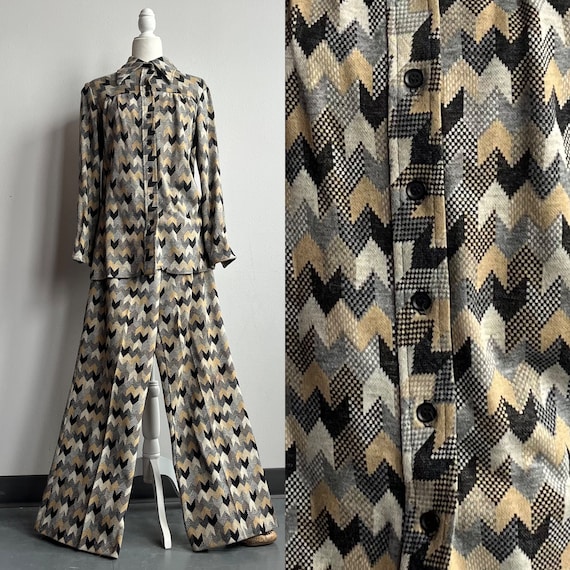 70s Chevron double knit Leisure Suit, Retro Earth… - image 1