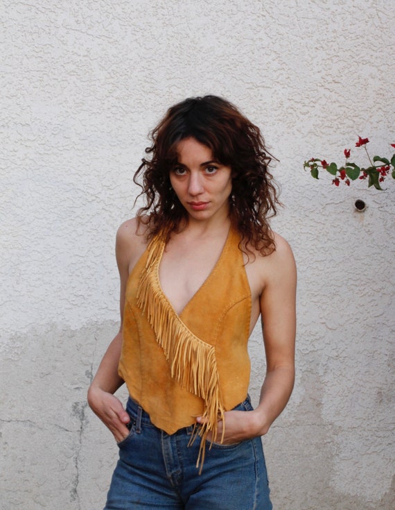 70s Deerskin fringe halter top