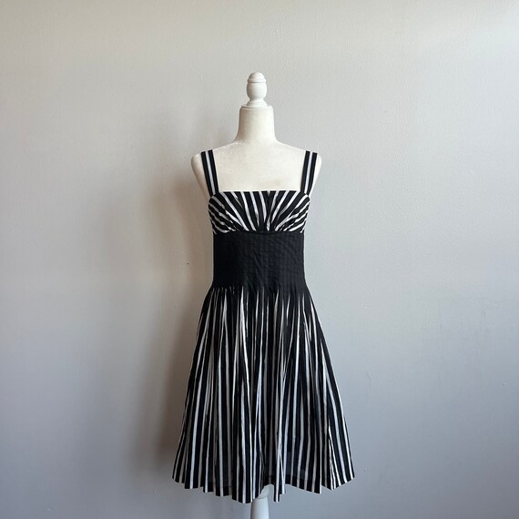 Vintage 90s Suzi Chin Striped Aline Dress, SMALL, 