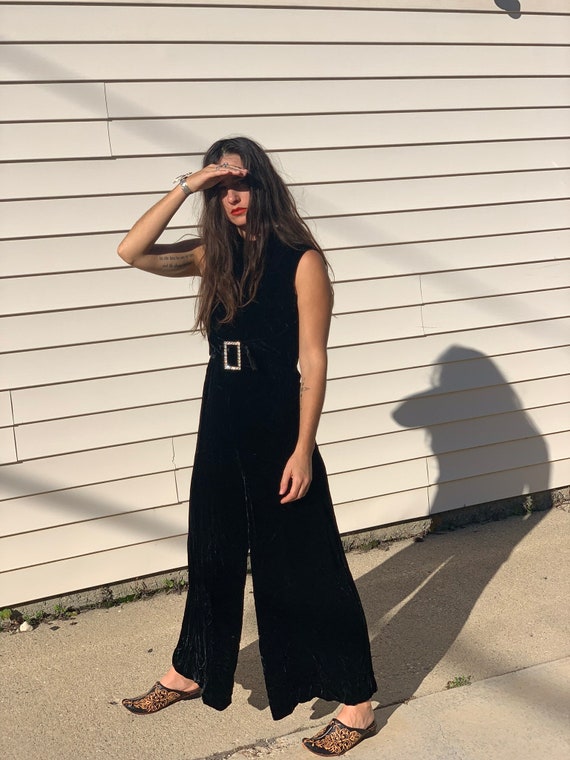 1960's Velvet Jumpsuit, Crushed Velvet Palazzo Jum