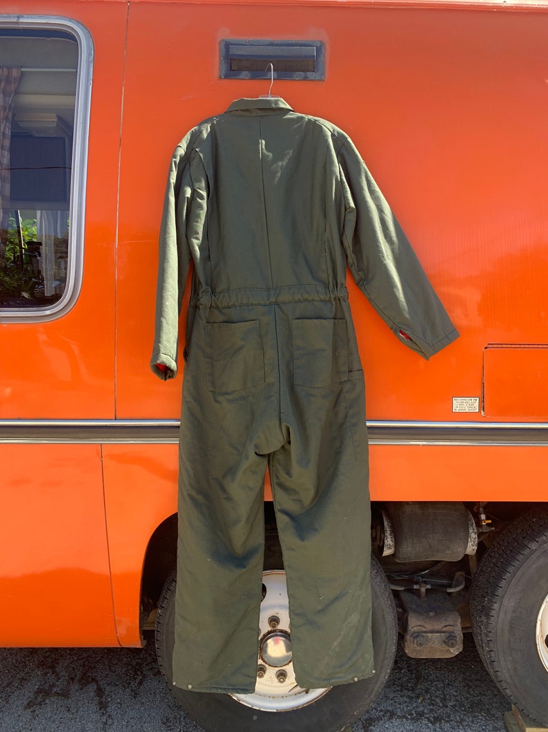 vintage workwear Industrial 70s LXL Red Wing Coverall Poly Filled Jumpsuit forest green