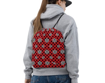 Taino Sun Drawstring Bag: Red Puerto Rico Design